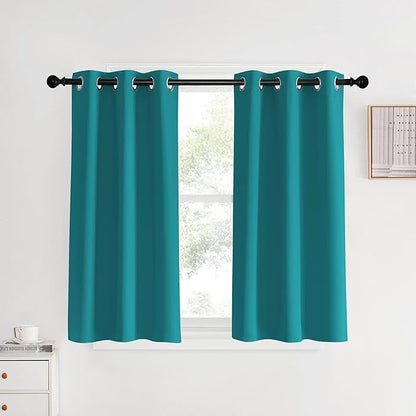 NICETOWN Room Darkening Curtains 40 inch Length 2 Panels, Peacock Teal, W34, Thermal Insulated Grommet Blackout Curtains for Modern Casual Elegant Bedroom Kids Room Theme Decoration