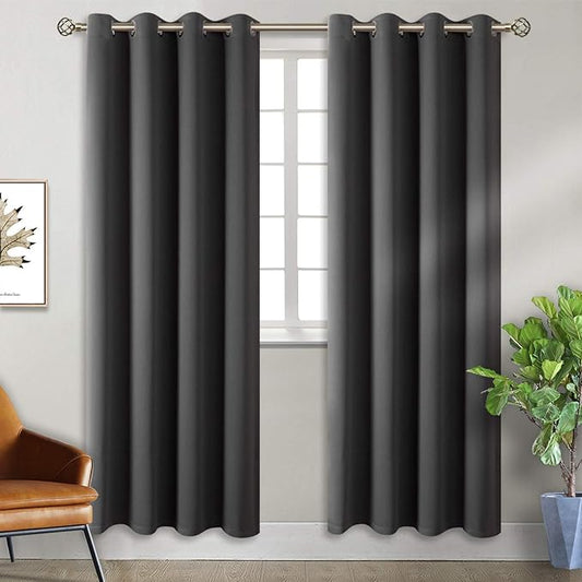 BGment Blackout Curtains for Bedroom - Grommet Thermal Insulated Room Darkening Curtains for Living Room, Set of 2 Panels, Each 46 x 84 Inch, Dark Grey