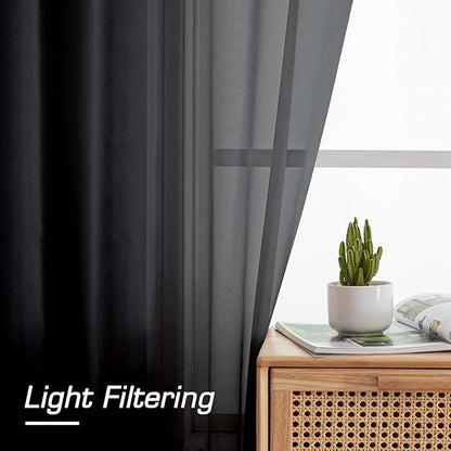 Simplebrand Black Sheer Curtains, 72" Length, 2 Panels Set - Light Filtering, Rod Pocket Window Curtains for Bedroom (Black, 59" W x 72" L)