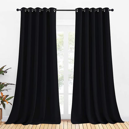 NICETOWN Blackout Draperies Window Curtain Panels, Autumn/Winter Thermal Insulated Solid Grommet Blackout Curtains/Drapes for Cafe (Set of 2, 70 inches by 108 inches, Black)