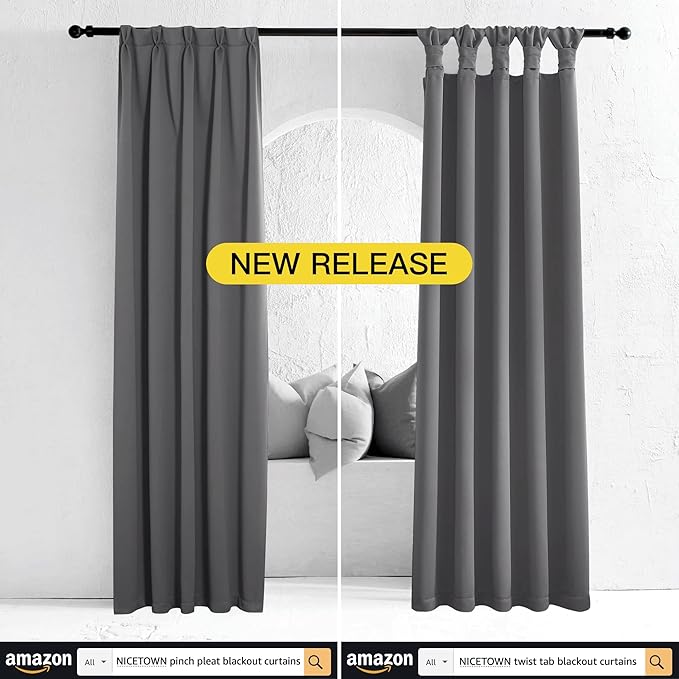 NICETOWN Thermal Insulated Blackout Curtains - Grommet Top Window Treatment Drapes for Hall (2 Panels, W42 x L90 inches, Grey)