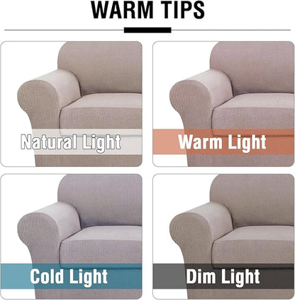H.VERSAILTEX 4 Piece Stretch Sofa Covers for 3 Cushion Couch Covers for Living Room Slipcovers (Base Cover Plus 3 Seat Cushion Covers) Upgraded Thicker Jacquard Fabric (Sofa, Sand)