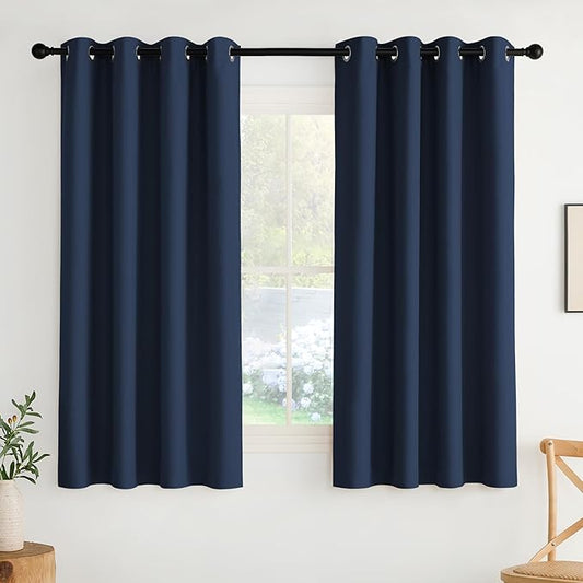 NICETOWN Room Darkening Draperies Curtains Panels, 2 Panels Navy Blue W52 x L63