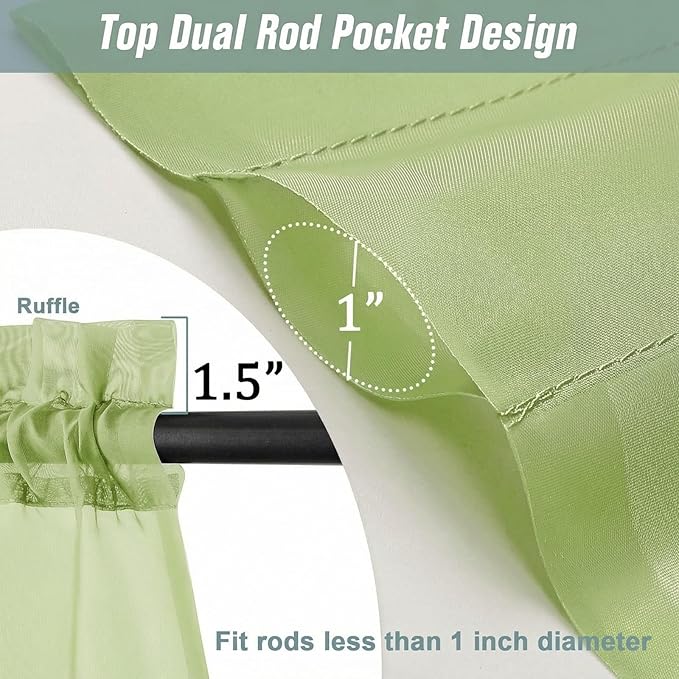 Sheer Curtains 84 Inches Long 2 Panels, Elegant Airy Transparent Light Filtering Window Curtains, Window Drapes for Christmas, Top Dual Rod Pocket Design, Lime, 2x42Wx84L Inches