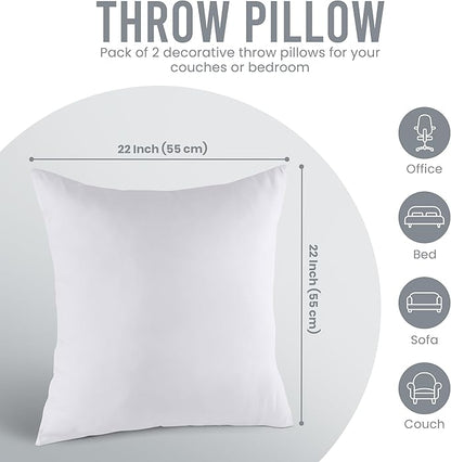Utopia Bedding 22x22 Pillow Inserts, Set of 2, White – Indoor Decorative Throw Pillows for Bed, Sofa & Couch – Soft, Supportive & Fluffy Cushion Inserts