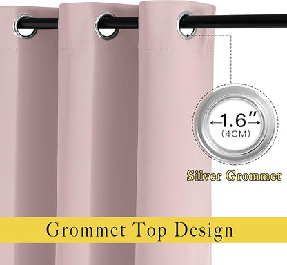 NICETOWN Light Block Window Curtains 84" Length - Home Fashion Thermal Insulated Solid Grommet Room Darkening Window Treatments for Hall Room, Blush Pink, 1 Pair, 52" Wide by 84" Long