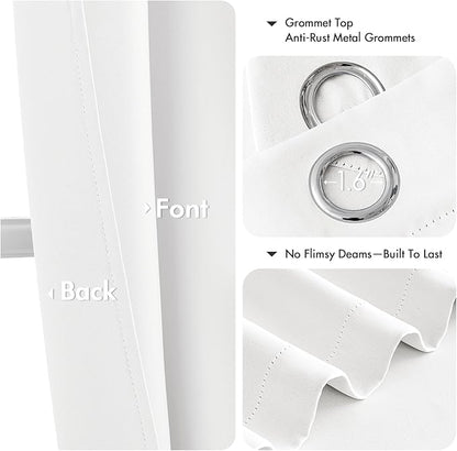 MIULEE Pure White Curtains for Bedroom Living Room 96 Inches Long 2 Panels, Thermal Insulated Room Darkening Drapes Grommet Top Noise Reducing Window Treatments 40x96 Inch