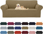 Cupuamon 2026 New Stretch Sofa Slipcovers Couch Cover for 3 Cushion Furniture Protector Sofa Covers with Elastic Bottom Jacquard Fabric Small Checks for Pets, Kids -Sofa, Tan