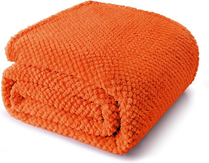 Whale Flotilla Extra Large Fuzzy Fleece Throw Blanket for Couch, 50x70 Inch Fluffy Warm Soft Jacquard Blankets for All Season, Lightweight and Cozy, Burnt Orange