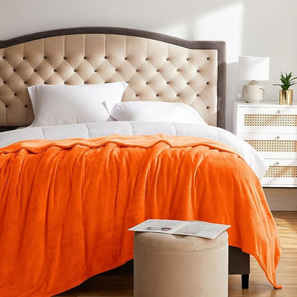 KMUSET Fall Throw Blanket Orange Fleece Throw 50 X 60 inches - Super Soft Cozy Lightweight for Sofa, Bed