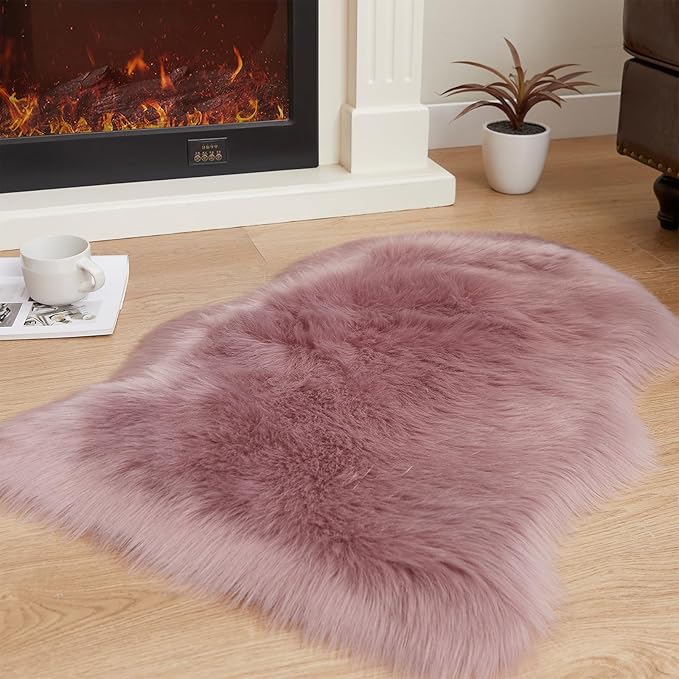 EasyJoy Ultra Soft Fluffy Shaggy Area Rug Faux Fur Rug Chair Cover Seat Pad Fuzzy Area Rug for Bedroom Floor Sofa Living Room (2 x 3 ft Sheepskin, Light Purple)