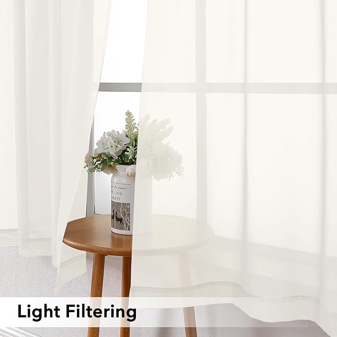 Simplebrand Rod Pocket Top Solid Voile Sheer Curtains for Bedroom, 54 Inch Length Drapes Set of 2, Lightweight and Light Filtering Elegant Ivory Curtains Panels Window Treatment, 42W×54L, Ivory