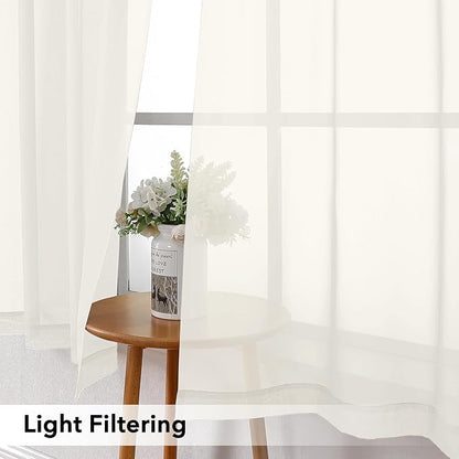 Simplebrand Rod Pocket Top Solid Voile Sheer Curtains for Bedroom, 54 Inch Length Drapes Set of 2, Lightweight and Light Filtering Elegant Ivory Curtains Panels Window Treatment, 42W×54L, Ivory