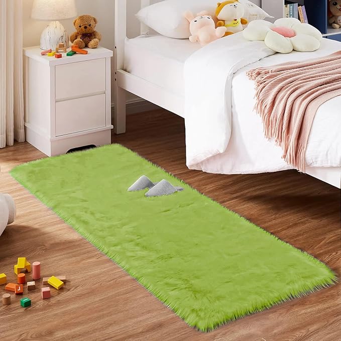 Goolela Lime Green Fluffy Runner Rug 2x6 Faux Fur Fuzzy Furry Rugs for Bedroom Bedside Shaggy Soft Rug Washable Rectangle