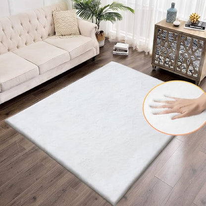 ORINOVA White Faux Fur Rug 5x8 Rugs for Living Room Shag Washable Area Rug Fuzzy Rugs for Bedroom Girl Room Decor Rectangle Rug