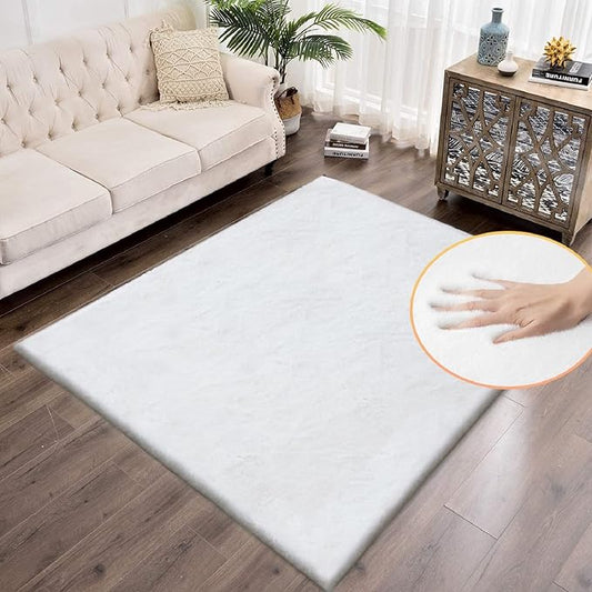 ORINOVA White Faux Fur Rug 5x8 Rugs for Living Room Shag Washable Area Rug Fuzzy Rugs for Bedroom Girl Room Decor Rectangle Rug
