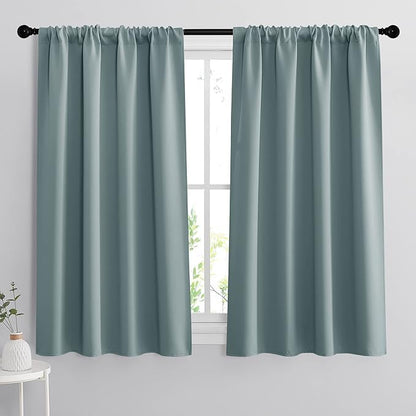 RYB HOME 54 inch Blackout Curtains for Living Room, Rod Pocket Thermal Insulated Small Window Drapes Room Darkening Shades for Bedroom Studio Dorm, W 42 x L 54 inch, Set of 2 Panels, Dusty Blue
