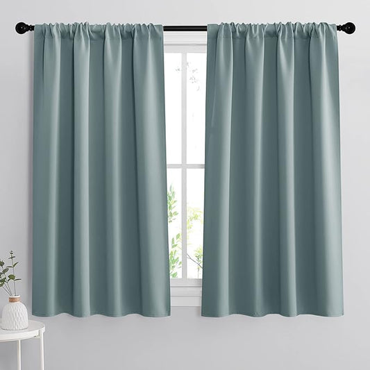 RYB HOME 54 inch Blackout Curtains for Living Room, Rod Pocket Thermal Insulated Small Window Drapes Room Darkening Shades for Bedroom Studio Dorm, W 42 x L 54 inch, Set of 2 Panels, Dusty Blue