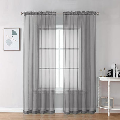 Chyhomenyc Sheer Charcoal Grey Curtains 90 inches Long 2 Panels, Light Filtering Soft Airy Solid Elegant Voile Window Treatment Drapes for Bedroom Living Room Wedding Party Decor, 42 Wx90 L Inches