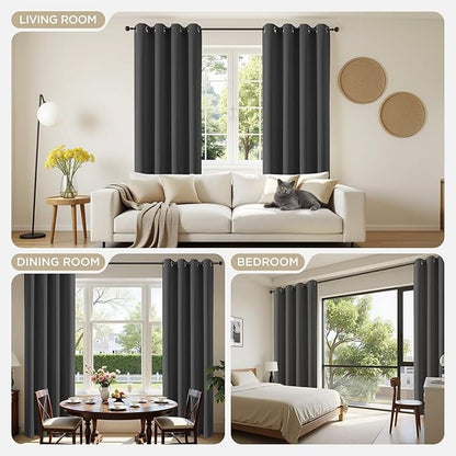Joydeco Blackout Curtains 95 Inch Length 2 Panels Set, Thermal Insulated Grey Curtains & Drapes 2 Burg, Room Darkening Grommet Drapes for Living Room Bedroom Window (Dark Grey, W52 x L95 Inch)