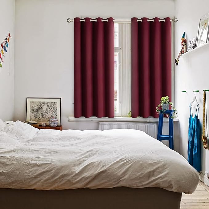 BGment Blackout Curtains for Bedroom - Grommet Thermal Insulated Room Darkening Curtains for Living Room, Set of 2 Panels (52 x 45 Inch, Burgundy)