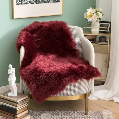 MIULEE Fluffy Rug Soft Shaggy Faux Fur Area Rug Luxury Plush Rectangle Carpet for Bedroom Living Room Sofa Chair 2 x 3 Feet,Wine Red
