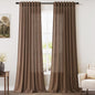 Nanspring Extra Long Caramel Brown Linen Curtains 2 Panels 102 Inches Long for Dinning Room Back Tab Light Filtering Semi Sheer Drapes Cotton Linen Textured Window Curtain 102 Inch Length for Bedroom