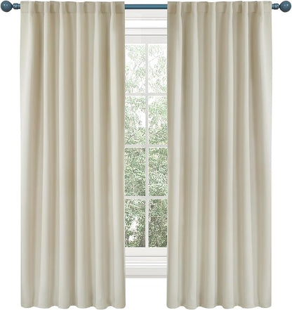 Deconovo Blackout Curtains, Thermal Insulated, W52 x L63 2 Panels, Back Tab, Machine Washable, Room-Darkening Drapes for Bedroom/Living Room Light Beige