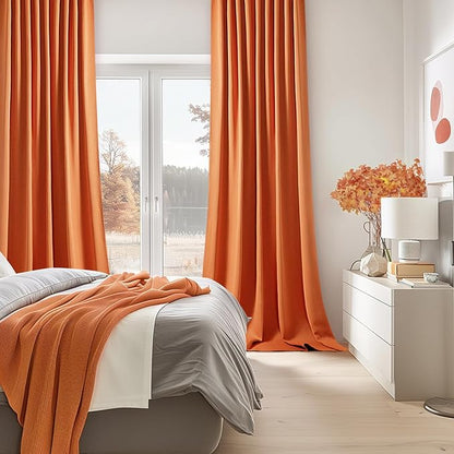 MIULEE Orange Back Tab Blackout Curtains 90 Inch Long 2 Panels Set for Living Room Bedroom Privacy, Rod Pocket/Pinch Pleated Fall Thermal Insulated Room Darkening Light Blocking Curtain, 52 x 90 Inch