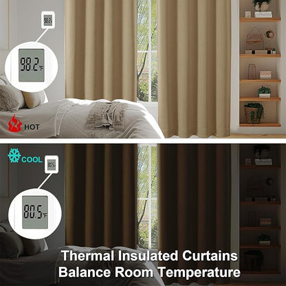 Simplebrand Ava Taupe Blackout Curtains for Bedroom 84 Inch Length 2 Panels Set, Solid Thermal Insulated Privacy Living Room Window Treatment Curtains Blackout Drapes, W50 x L84 Inch, Taupe