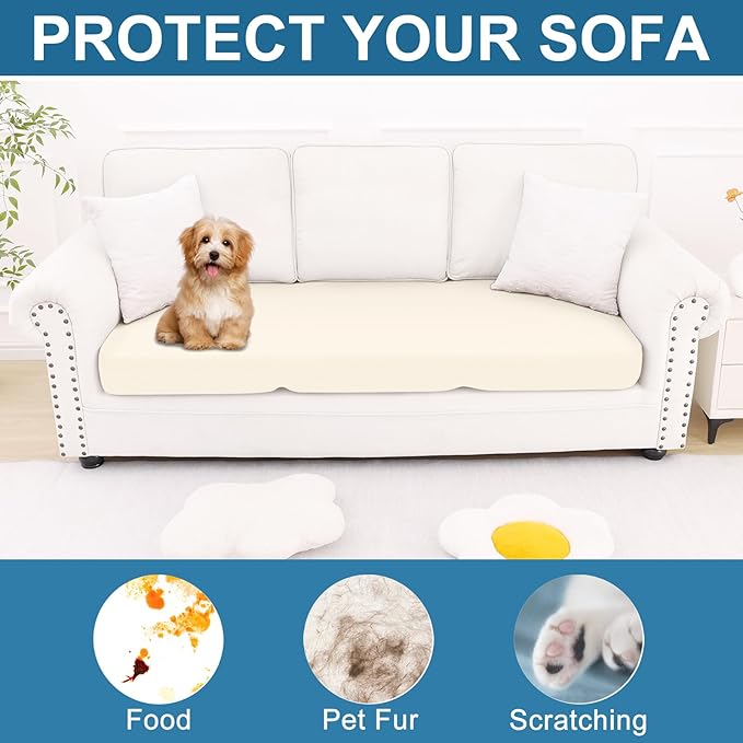 Smiry Printed Couch Cushion Covers, Stretch Soft Couch Covers for Sofa, Washable Non-Slip Sofa Slipcover Furniture Protector for Indoor and Outdoor (Large, Cream)