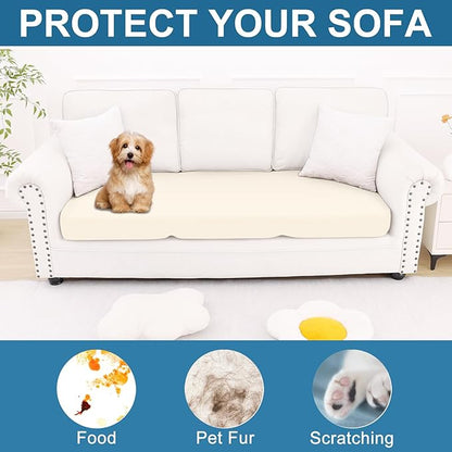 Smiry Printed Couch Cushion Covers, Stretch Soft Couch Covers for Sofa, Washable Non-Slip Sofa Slipcover Furniture Protector for Indoor and Outdoor (Large, Cream)