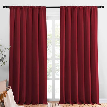 NICETOWN Christmas Living Room Curtains for Window - Energy Efficient & Noise Reducing Thermal Insulated Rod Pocket Blackout Drapes/Draperies for Living Room (Burgundy Red, 2 Panels, W70 x L95)