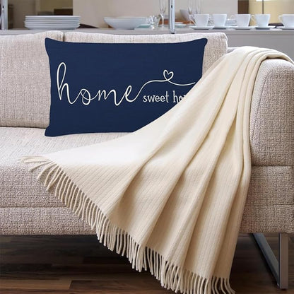 MFGNEH Home Sweet Home Quotes Farmhouse Pillow Covers 12x20 Inch,Farmhouse Decorative Lumbar Throw Pillow Case Cushion Cover,Housewarming Gift,Blue