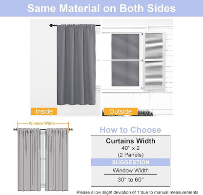 Simplebrand Ava Light Grey Short Blackout Curtains for Bedroom 45 Inches Long 2 Panels Set, Solid Thermal Insulated, Energy Saving Window Treatment Curtains Blackout Drapes, W40 x L45 Inch, Light Grey