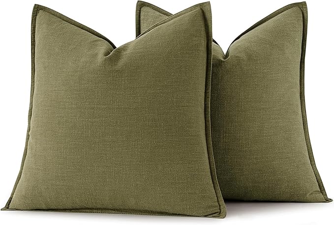 MIULEE Decorative Linen Euro Sham Pillow Covers 26x26 Inch Green Boho Farmhouse Neutral Couch Throw Pillows for Bed Pack of 2 Accent Outdoor Pillowcase Modern Sofa Cushion Livingroom Home Decor