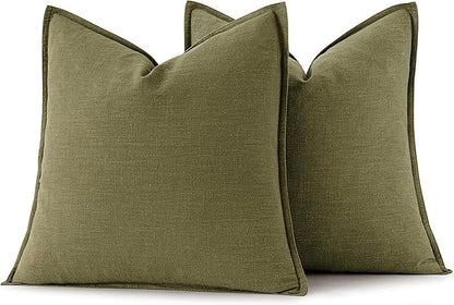 MIULEE Decorative Linen Pillow Covers 18x18 Inch Green Boho Farmhouse Neutral Couch Throw Pillows for Bed Pack of 2 Accent Outdoor Pillowcase Modern Sofa Cushion Livingroom Home Decor