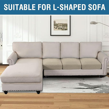H.VERSAILTEX Super Stretch Individual Seat Cushion Covers - Sofa & Couch Cushion Slipcover Sets - Thick Jacquard Textured Twill Fabric (3 Piece, Island Fossi)