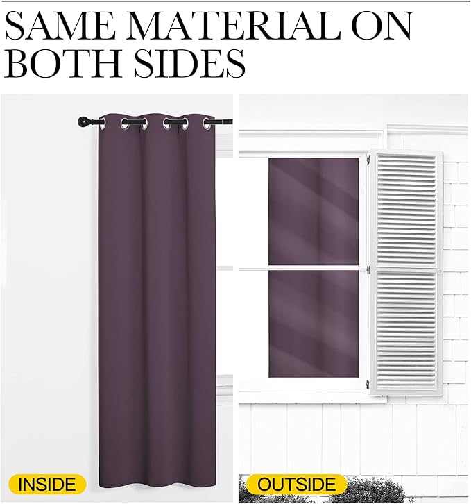 NICETOWN Bedroom Curtains Blackout Drapery Panels, 2 Panels, 42 x 54 Inch, Plum, Three Pass Microfiber Thermal Insulated Solid Ring Top Blackout Window Curtains/Drapes