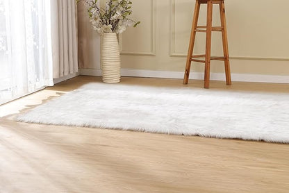 ORINOVA White Shag Washable Area Rugs for Living Room Faux Sheepskin Fuzzy Fur Rug for Bedroom Nursery Rug 3x5 Teen Room Décor Boho