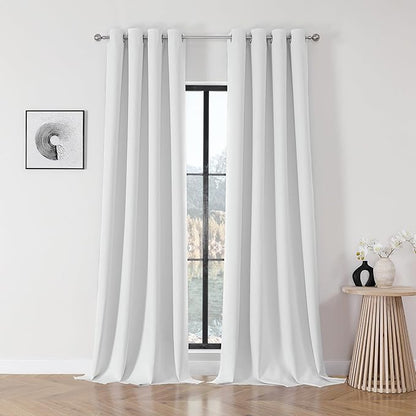 Joydeco Blackout Curtains 108 Inch Length 2 Panels Set, Thermal Insulated Long Curtains& Drapes 2 Burg, Room Darkening Grommet Drapes for Bedroom Living Room Window(Greyish White, W52 x L108 Inch)