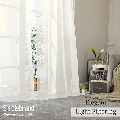 Simplebrand Ivory Sheer Curtains, 63" Length, 2 Panels Set - Light Filtering, Rod Pocket Window Curtains for Bedroom (Ivory, 59" W x 63" L)