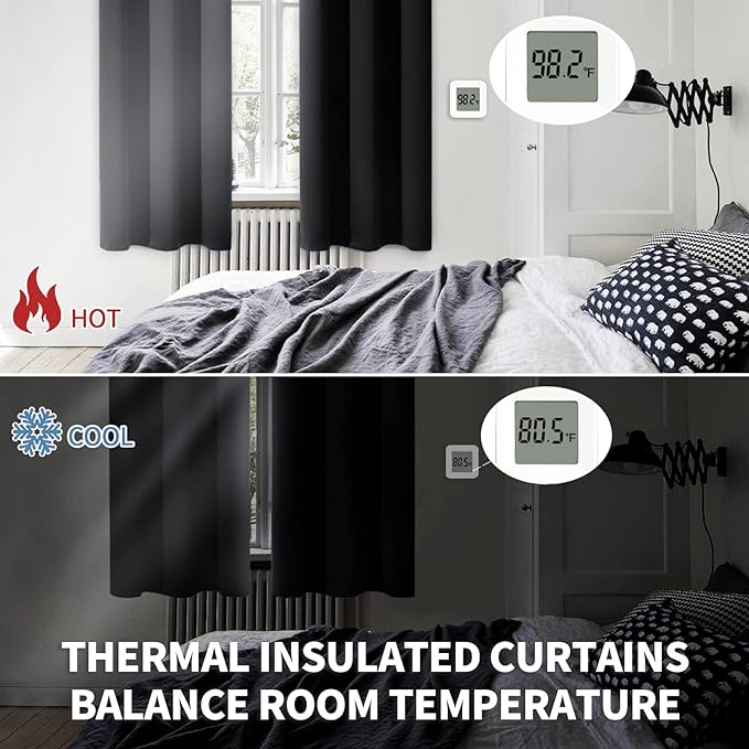 BGment Black Blackout Curtains 84 Inch Long for Living Room - Thermal Insulated Grommet Window Black Out Drapes for Home Decor, 2 Panels, Each 52 Inch Wide