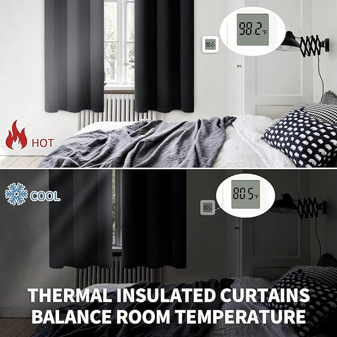 BGment Black Blackout Curtains for Bedroom 63 Inch Length 2 Panels Set, Room Darkening Light Blocking Thermal Insulated Grommet Window Drapes, Each Panel 46 Inch Wide