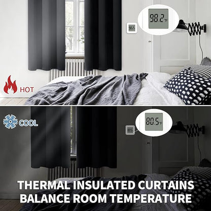 BGment Blackout Curtains for Bedroom - Grommet Thermal Insulated Room Darkening Curtains for Living Room, Set of 2 Panels, Each 55 x 69 Inch, Black