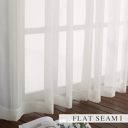 NICETOWN Sheer Curtains for Bedroom Windows, Grommet Casual Soft Voile Sheer Panels with Light Filter Window Treatments for Nursery/Bedroom, Beige, Set of 2, W37 x L72
