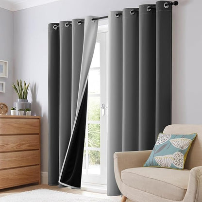 SimpleHome 100% Blackout Ombre Room Darkening Curtains for Living Room, Light Blocking Grey to Greyish White Thermal Insulated Grommet Window Drapes for Bedroom, 2 Panels, 52x90 inches Length