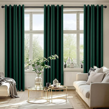 MIULEE Hunter Green Blackout Curtains for Bedroom Living Room 72 Inches Long 2 Panels Set, Thermal Insulated Room Darkening Drapes Solid Grommet Emerald Green Christmas Curtains W40 x L72 Inch