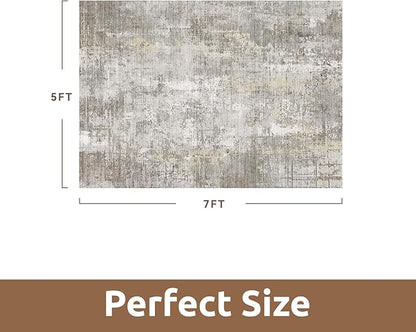 5 x 7 Area Rugs for Living Room, Machine Washable Non Slip Rug Ultra Soft Low Pile Indoor Carpet Modern Abstract Rugs for Bedroom Office Room Dining Room Beside, Beige