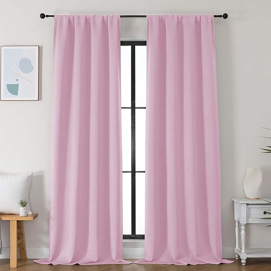 Simplebrand Ava Pink Blackout Curtains for Bedroom 96 Inches Long 2 Panels, Solid Thermal Insulated, Energy Saving Nursery Window Treatment Curtains Blackout Drapes, W40 x L96 Inch, Pink